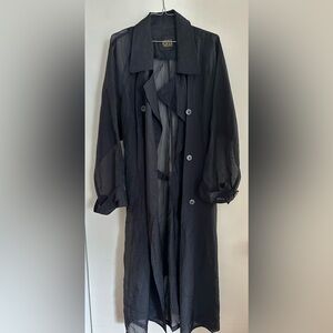 MUST HAVE MUST Sheer Navy Blue Button-Up Trench Coat